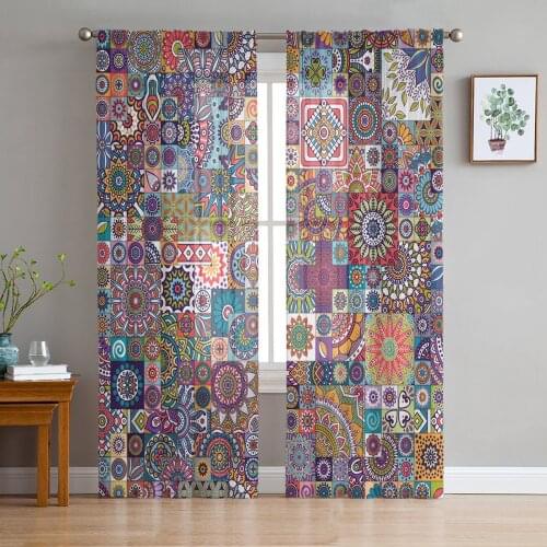 Colorful Pattern Texture Totem Sheer Curtains for Living Room Bedroom Kitchen Chiffon Tulle Curtains Home Hotel Coffee Decor