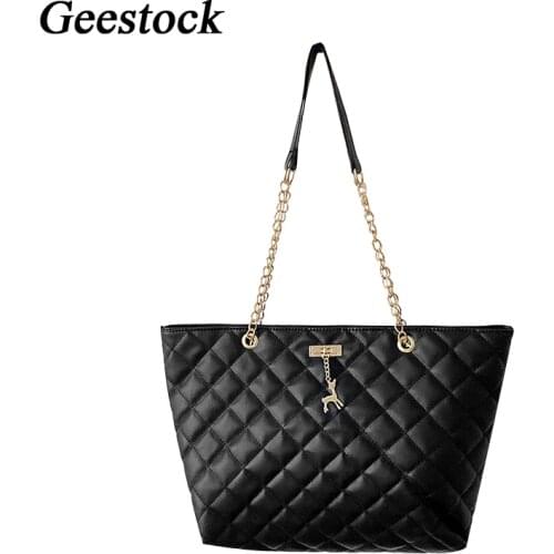 Geestock Luxury Designer Bags Women Hangbag Leather Chain Shoulder Bag Large Capacity Female Totes Bag Purse Pocket