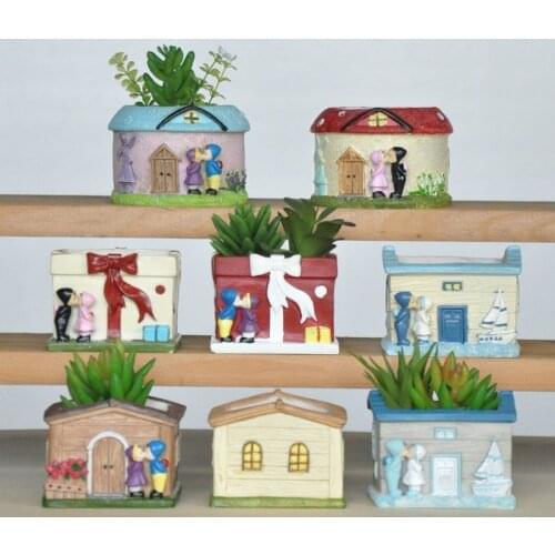 Garden Mini Succulent Flower Pot Cartoon Resin Vase Gardening Office Plant Potted Desktop Romantic Nursery Couple Gift Planter