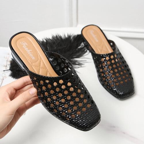 Womens Sandals Summer Holow Hole Slippers Fashion Solid Color Low Heel Slides Casual Breathable Shoes Female
