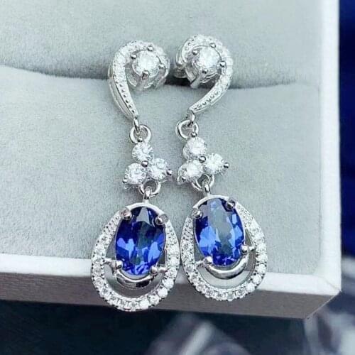 Natural real blue topaz drop earring 1.1ct*2pcs gemstone Per jewelry 925 sterling silver Fine jewelry T21496