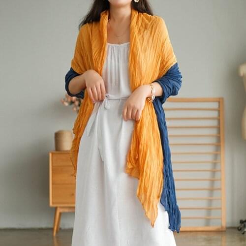 NINI WONDERLAND 2021 Autumn Patchwork Linen Big Scarf Women Solid Color Vintage Shawl Female Casual Scarfves Four Seasons