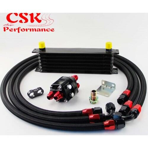 7 Row 262mm AN10 Universal Engine Transmission Oil Cooler Trust Type + Filter Adapter Kit Silver/Blue/Black