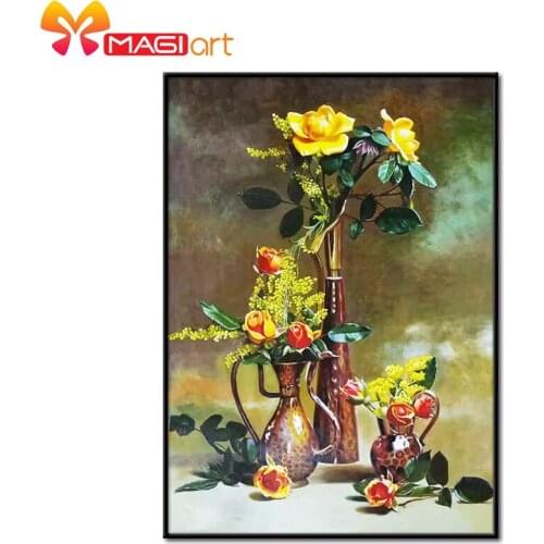 Cross stitch kits Embroidery needlework sets 11CT water soluble canvas patterns 14CT European oil painting flowers-NCMF002