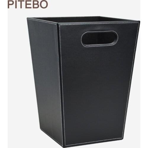PITEBO High Grade Business Square Leather Trash Cans, Wastepaper Basket, Sundries, Household Office Supplies Special