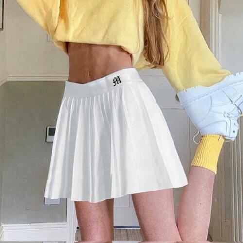 White Pleated Skirt Short Woman Elastic Waist Mini Skirts Sexy Mircro Summer Embroidery Mini Tennis Skirt New Preppy