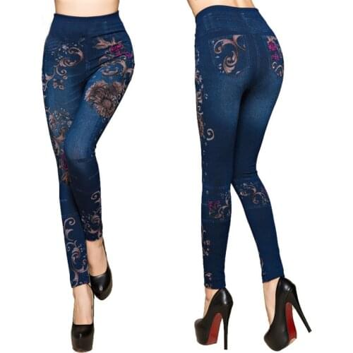 NORMOV Women Jeans Leggings Flowers Printed Slim Cotton Woman Jeggings Ladies Jeans Trousers Fashion High Waist Leggings Femme