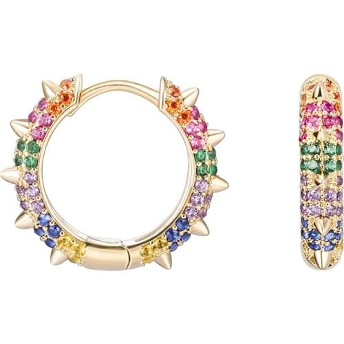 1 Pair Rinbow Cubic Zircon Earrings Gold Silvery Small Hoop Earings For Women Accessories Jewelry Valentines Day Gift 2021