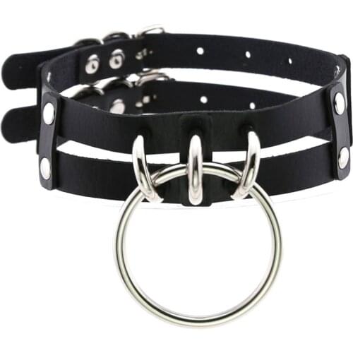 KMVEXO Oversized 2 Layers Choker Leather Necklace Sexy Harajuku for Women Collar Bondage Gothic Necklace Punk Club Party Jewelry