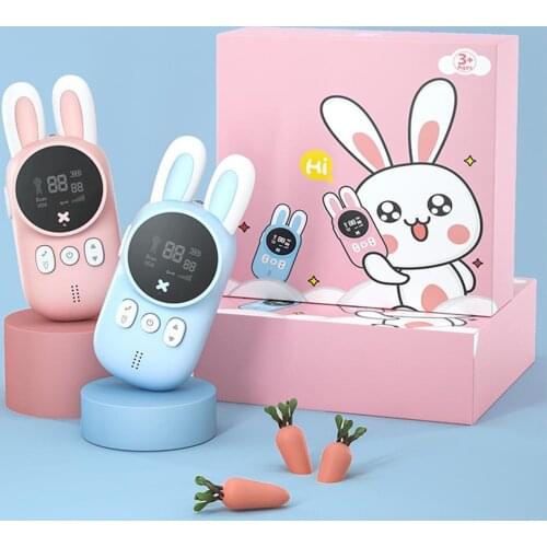 2PCS Children Bunny Walkie Talkie Kids Mini Toys Handheld Transceiver 3KM Range UHF Radio Lanyard Interphone Talkie Walkie Gift