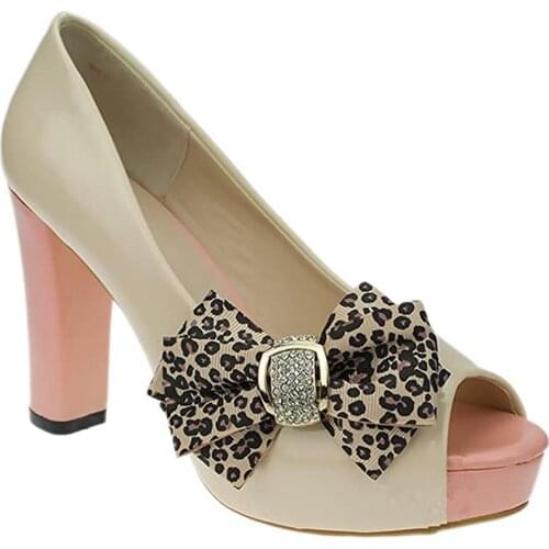 2 pcs Leopard Ribbon Bow Butterfly Rhinestone Crystal High Heel Shoe Clips Removable Shoe Buckle