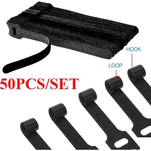 50pcs Self-adhesive Fixed Velcro Tape Nylon Velcro Cable Tie Wire Battery Rod Ring Belt Strap Fastener Tape Cord Tidy Organizer