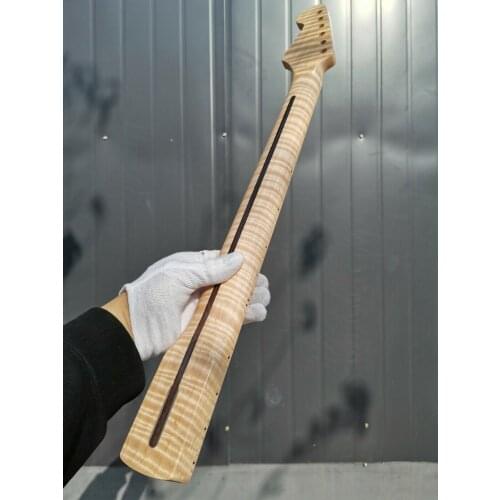 AAA Tiger Flame Maple Guitar Neck 21Fret 25.5inch Clear Coat Pearl Dot Inlay #41