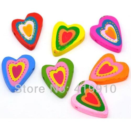 Free shipping-100pcs Mixed Multicolor Cute Heart Wood Beads 27x21mm M00732