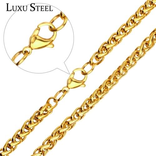 LUXUSTEEL 18inch Chains Necklaces For Women Men Stainless Steel Gold Color Width 3mm Colars Jewelry Accessories Bijoux Female