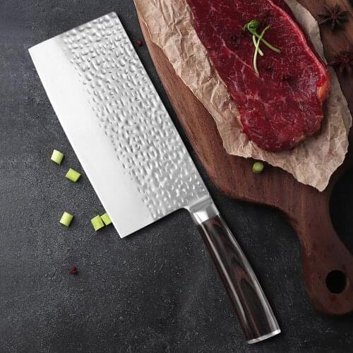 Damask Forged 7 inch Stainless Steel Chinese Cleaver Butcher Knife Nakiri Wood Handle Chopping Knife Kitchen Cooking Chef Knife