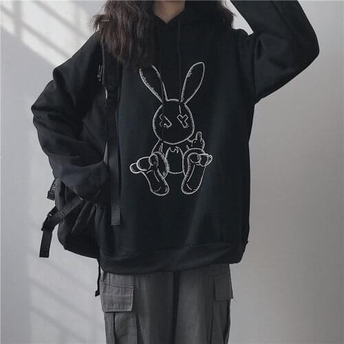 Deeptown Korean Style Women Hoodies Winter 2021 Fashion Print Sweatshirt Long Sleeve Plus Size Tops Warm Plus Velvet Pullover