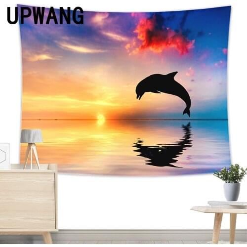 Dolphin Tapestry Wall Hanging Sandy Beach Picnic Rug Camping Tent Sleeping Pad Home Decor Bedspread Sheet Wall Cloth