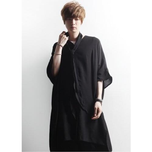 Mens short sleeve casual scarf V-neck loose trumpet Half Sleeve T-Shirt Top