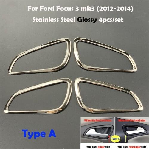 Emaicoca Stainless steel interior doors hand-clasping decoration ring auto accessories case For Ford Focus 3 MK3 2012-2017