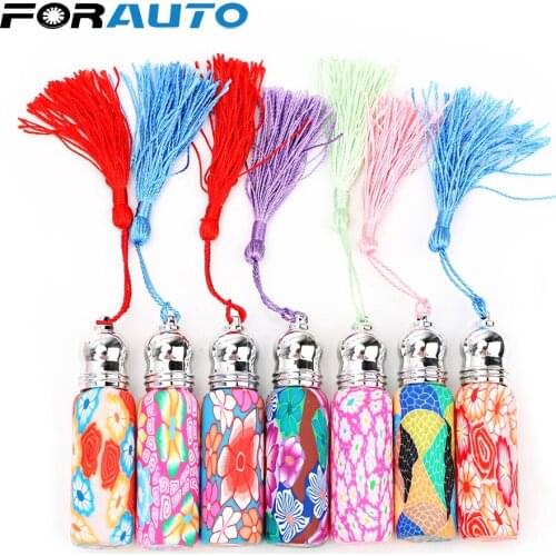 FORAUTO Hanging Car Air Freshener Bottle 1 piece Diffuser Fragrance Bottle Random Color Empty Floral Art Printed Perfume Bottle