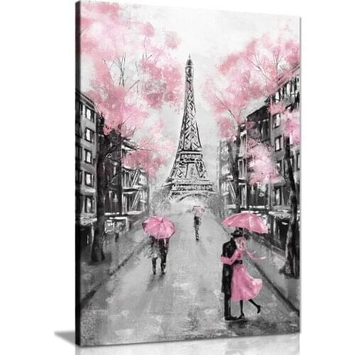 Custom Vertical Canvas Wall Art Pink Iffel Tower Landscape Painting Picture Canvas Art Prints For Home Decor Drop shipping