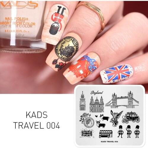KADS Travel England Landmark Soldier Cute Short-legged Dog Carriage Nail Art Templates DIY Image Nail Art Stamping Plate