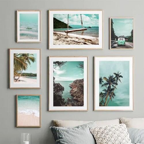 Northern Europe Tropical Beach Landscape Wall Art Canvas Painting Ocean Palm Tree Poster Scandinavia Home Wall DecorationCuadros