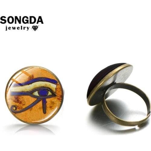 SONGDA New Arrival Ancient Egypt Style Eye of Horus Ring Egyptian Amulet Charm Retro Punk Adjustable Opening Ring for Men Women
