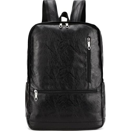 Fashion Men PU Soft Leather Casual Backpack Large Capacity Shoulder Bag for Teenager Students Computer Travel Fitness