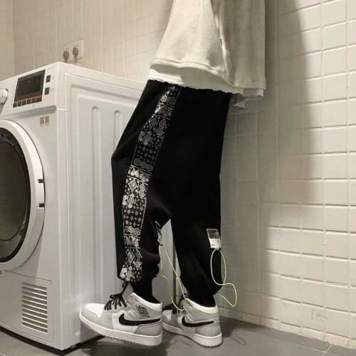 Breasted Pants Mens Spring and Autumn Tide Brand Hip-hop Cashew Flower Stitching Straight Loose Wide-leg Drape Mens Sweatpants