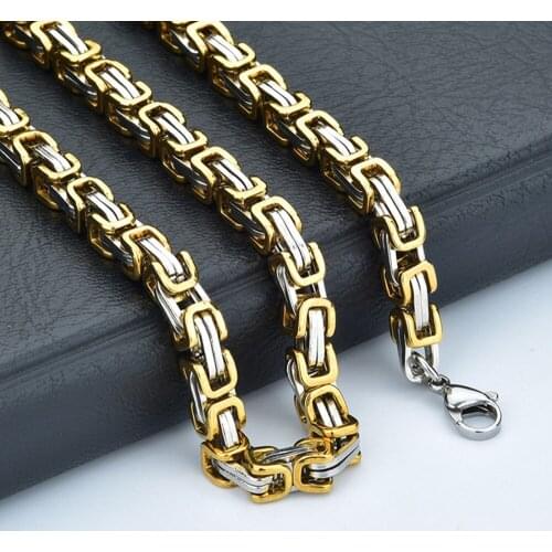 3pcs Hot Sell Men Boys Jewelry Silver Gold Two Tones Stainless Steel Byzantine Necklace Chain 8mm18"-30"