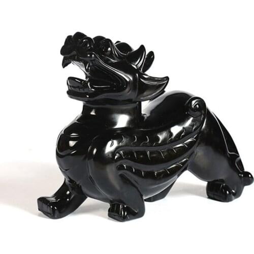 Natural Black Obsidian Pi Xiu Ornaments China Fengshui Quartz Crystal Brave Troops Wealth Lucky Figurine Crafts Home decoration