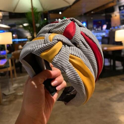 New Simple Knotted Wide Hair Bands Women Plaid Headbands Retro Cross Turban Bandage Hairbands Hair Accessories Headwrap