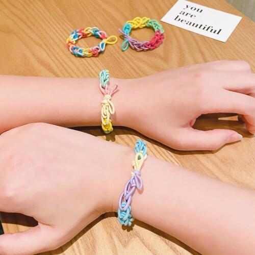 2021 New Rainbow Elastic Hair Bands Weave Bracelet Handmade DIY Scrunchie Bangle Hair Ties Removable Bow Bracelets Lover Gifts