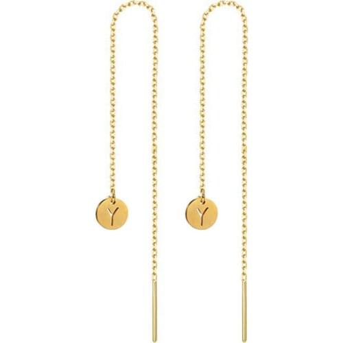 Stainless Steel 26 Letter Long Tassel Chain Round A-Z Initial Earing For Woman Alphabet Drop Threader Earring Femme Jewelry