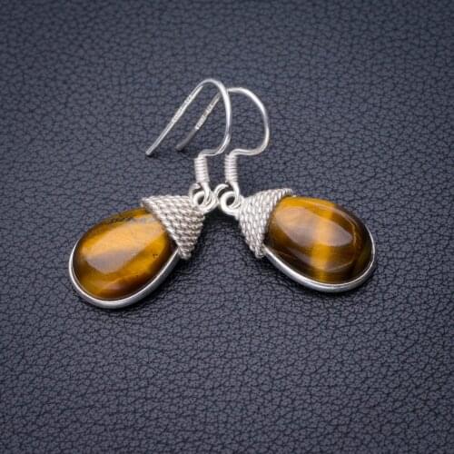 StarGems Natural Tiger Eye Handmade 925 Sterling Silver Earrings 1.25" D7855
