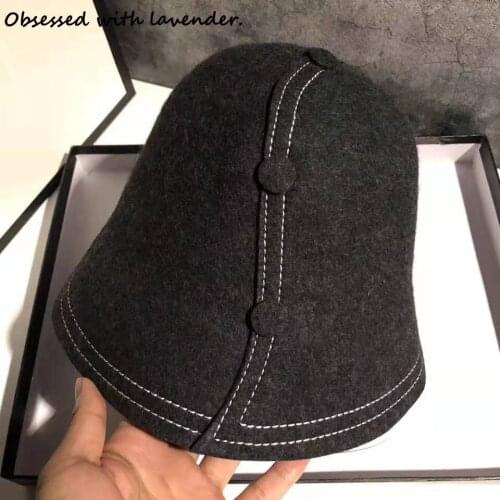 Buttons wool bucket hat beggar hat bell hat lamp shade hat small basin hat female autumn and winter fisherman hat