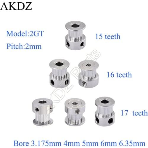 2GT 15 16 17 teeth 2GT Timing Pulley Bore 4/5/6mm for GT2 Open Synchronous belt width 6mm small backlash 15 16 17Teeth 16T