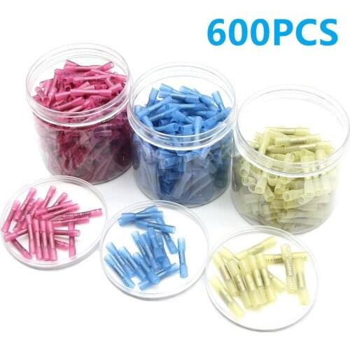 600PCS Heat Shrink Butt Connectors Crimp Terminals Connector Electrical Wire Cable Butt Splices Waterproof Insulated Terminal