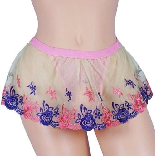 Lace Sissy Panties Sexy Lingerie with Bulge Pouch T back See through Skirted Gay Mens Underwear G string For Male Underpants