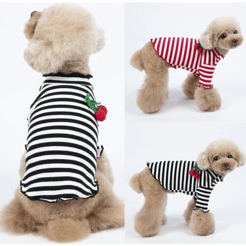Dog Knitted Shirt Sweater Autumn Spring Clothes Cherry Accessories Stripe Vest For Small Medium Dog Puppy Pet Apparel Costume