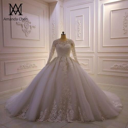 High Quality Customized Amanda Novias Ball Gown Lace Wedding Dress with Sleeves