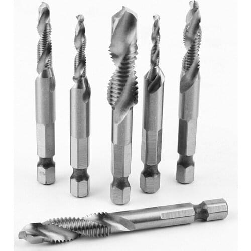 High-speed Steel Hexagonal Shank Compound Taps Spiral for Drilling,Tapping and Chamfering Integrated Screw Machine Tap Die Drill