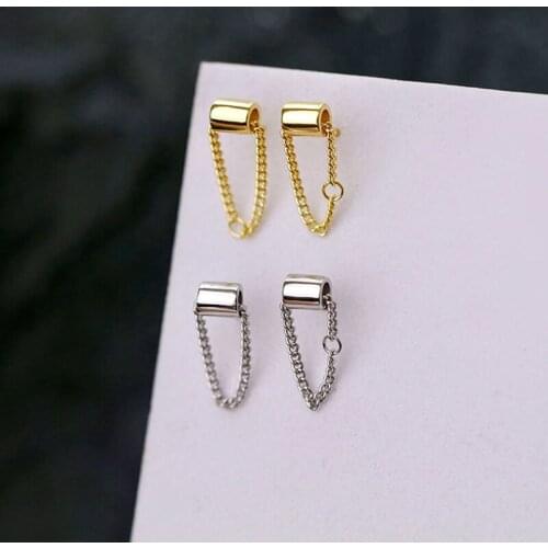 WTLTC 925 Sterling Sliver Chains Link Stud Earrings for Women Punk Stylish Small Drop Post Earrings Simple Tiny Studs Earrings