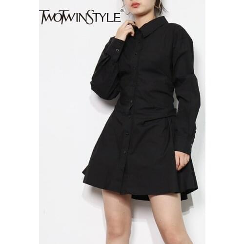 TWOTWINSTYLE Minimalist White Shirt For Women Lapel Long Sleeve High Waist Solid Casual Mini Dresses Female Fashion New Clothing
