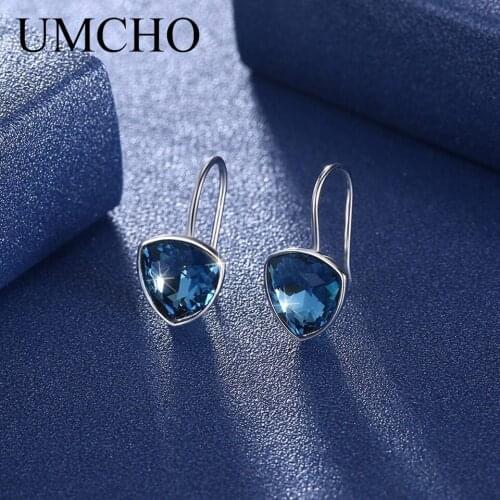 UMCHO Elegant Blue 925 Sterling Silver Nano Crystal Women Drop Earrings for Daily Wedding Anniversary Party Gifts Fine Jewelry