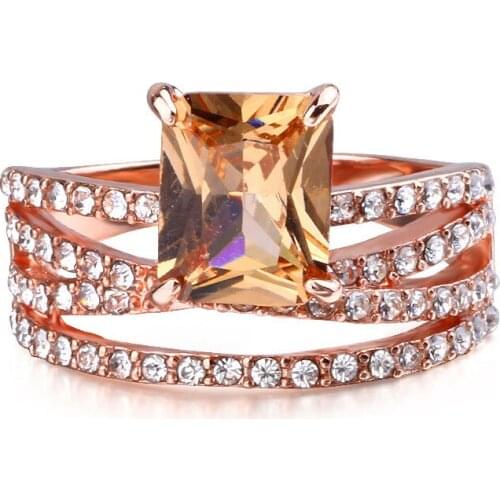 Fashion delicate rose gold multilayer square zircon stainless steel female ring engagement jewelry Valentines Day gift
