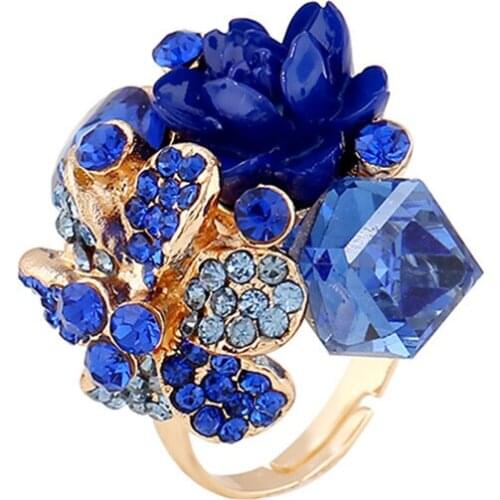 1 Piece Beauty Womens Crystal Opening Resin Flowers Ring anelli donna anel de ouro Jewelry Party