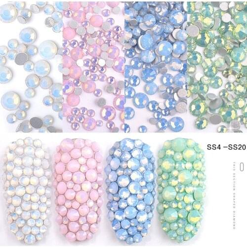 1Pack Multi Size SS4-SS20 Opal Nail Rhinestones Flat Bottom Colorful Crystals Glass Gems For DIY UV Gel 3D Nails Art Decorations